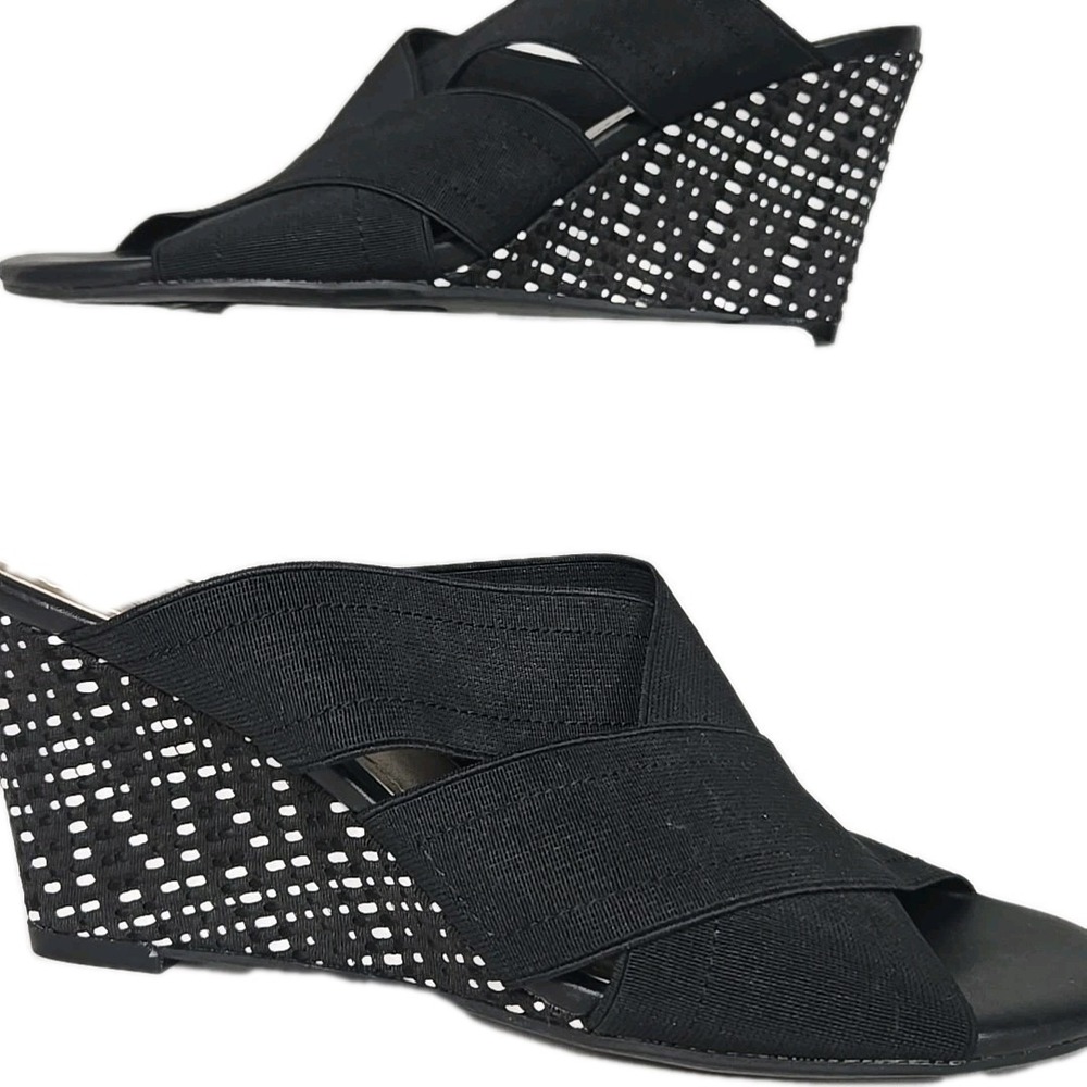 IMPO Voley Women's Black Stretch Elastic Slip On Wedge Shoes 6M Criss Cross